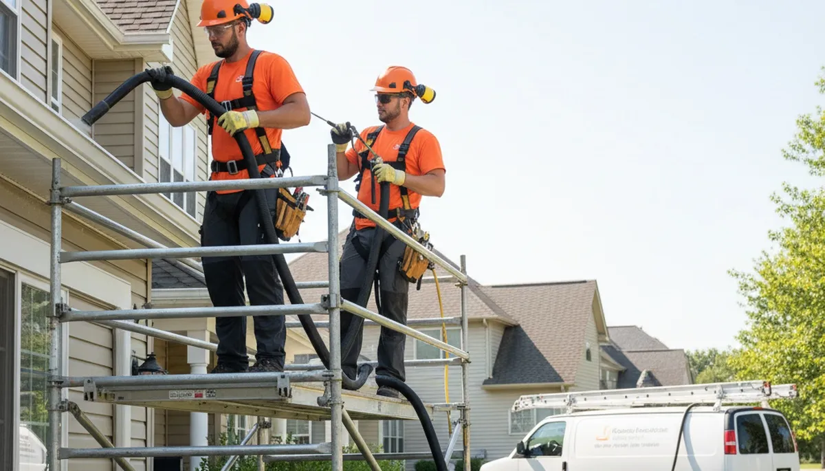 Orlando, FL siding contractor preparing exterior home for gutter cleaning and storm protection