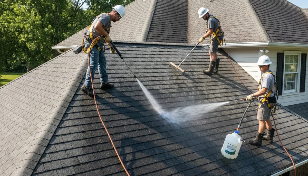 Roof cleaning service in Orlando, FL for removing algae and staining from residential roofs